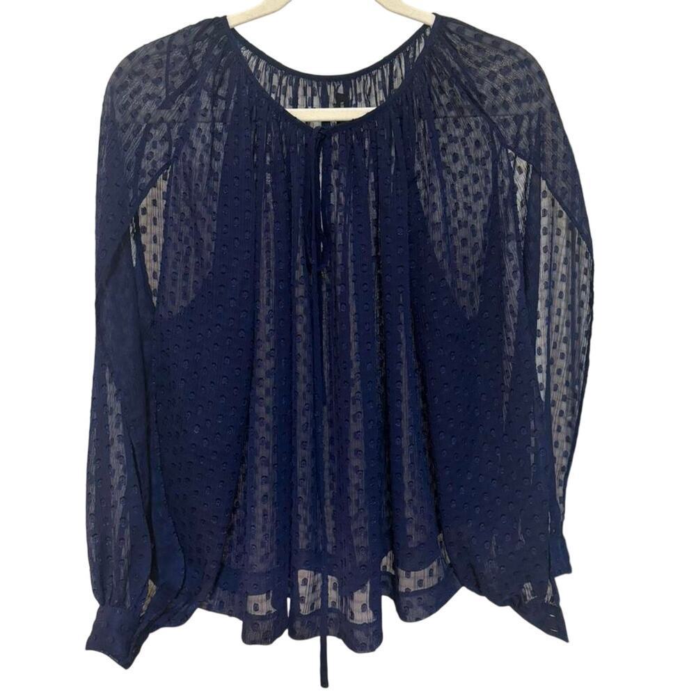 Walter Baker Navy Sheer Swiss Dot Blouse Womens XS Boho Balloon Sleeve Top - Picture 3 of 9